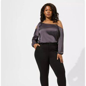 Torrid Satin Tie Front Off Shoulder Long Sleeve Blouse Size 4x. NWT